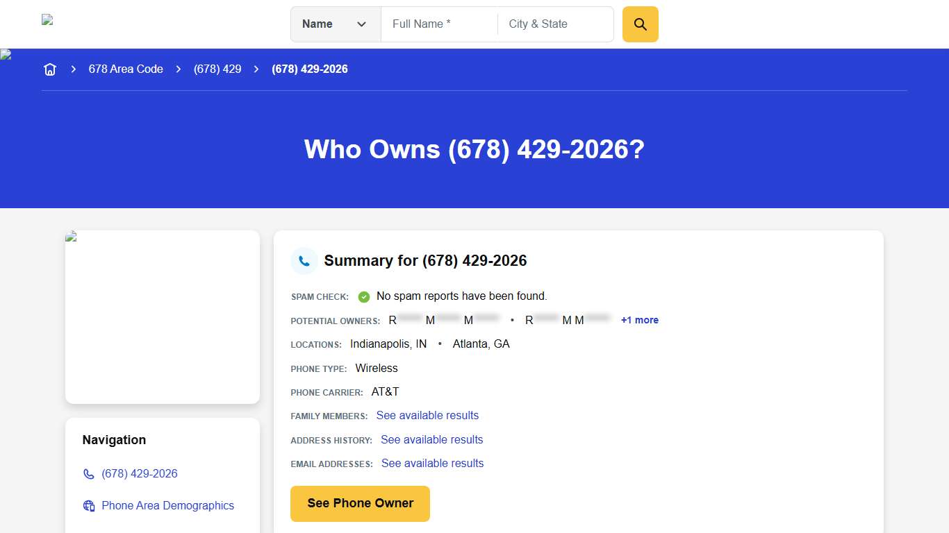 (678) 429-2026 Reverse Phone Lookup Anywho