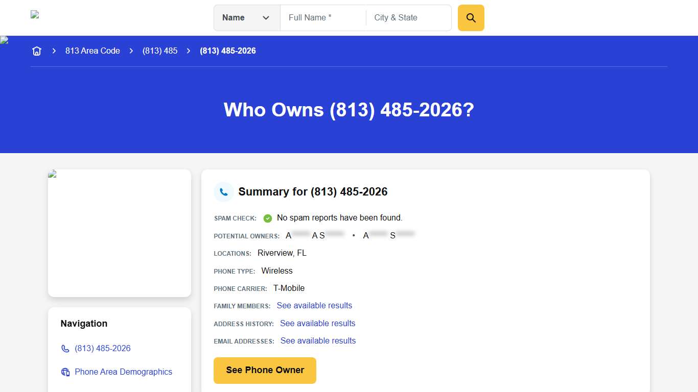 (813) 485-2026 Reverse Phone Lookup Anywho